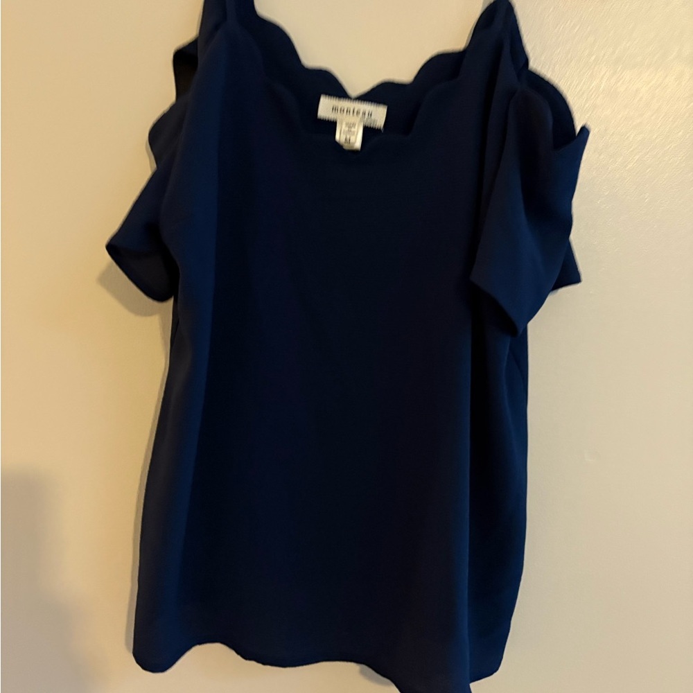 Monteau Navy Blue Scalloped Blouse